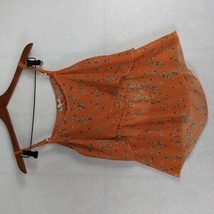 Kirra Orange Floral Flowy Sheer Cutout Lightweight Boho Tank Top‎ M